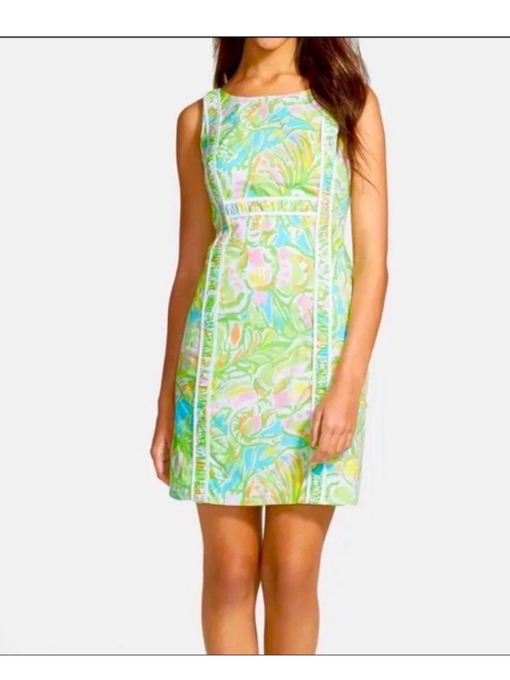 Lilly Pulitzer Fryer Knee Length Shift Dress Sz 6 Elephant Ear Green Blue Pink